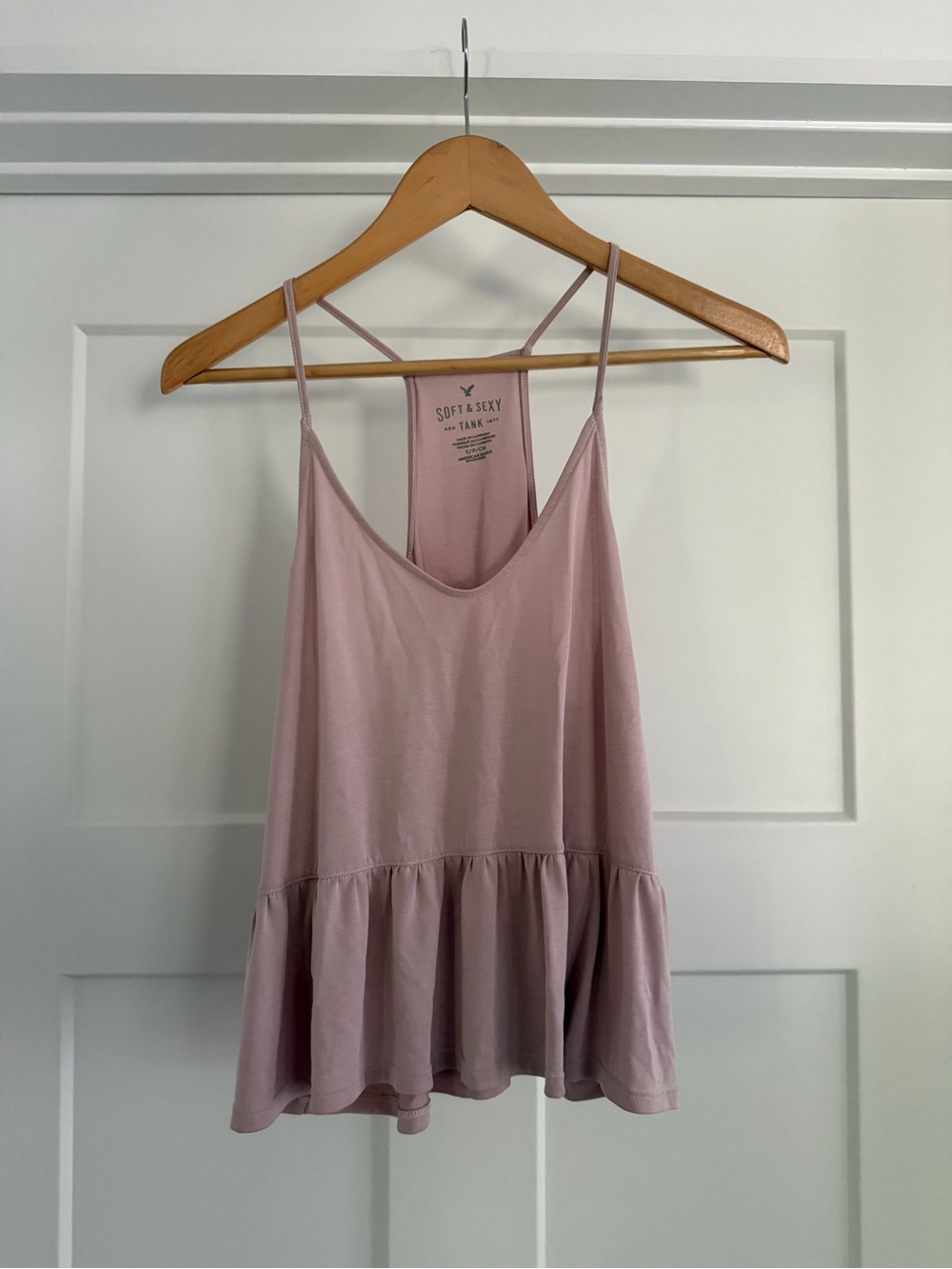 American Eagle Soft & Sexy Peplum Tank Top Dusty Rose Pink Strappy Racerback S